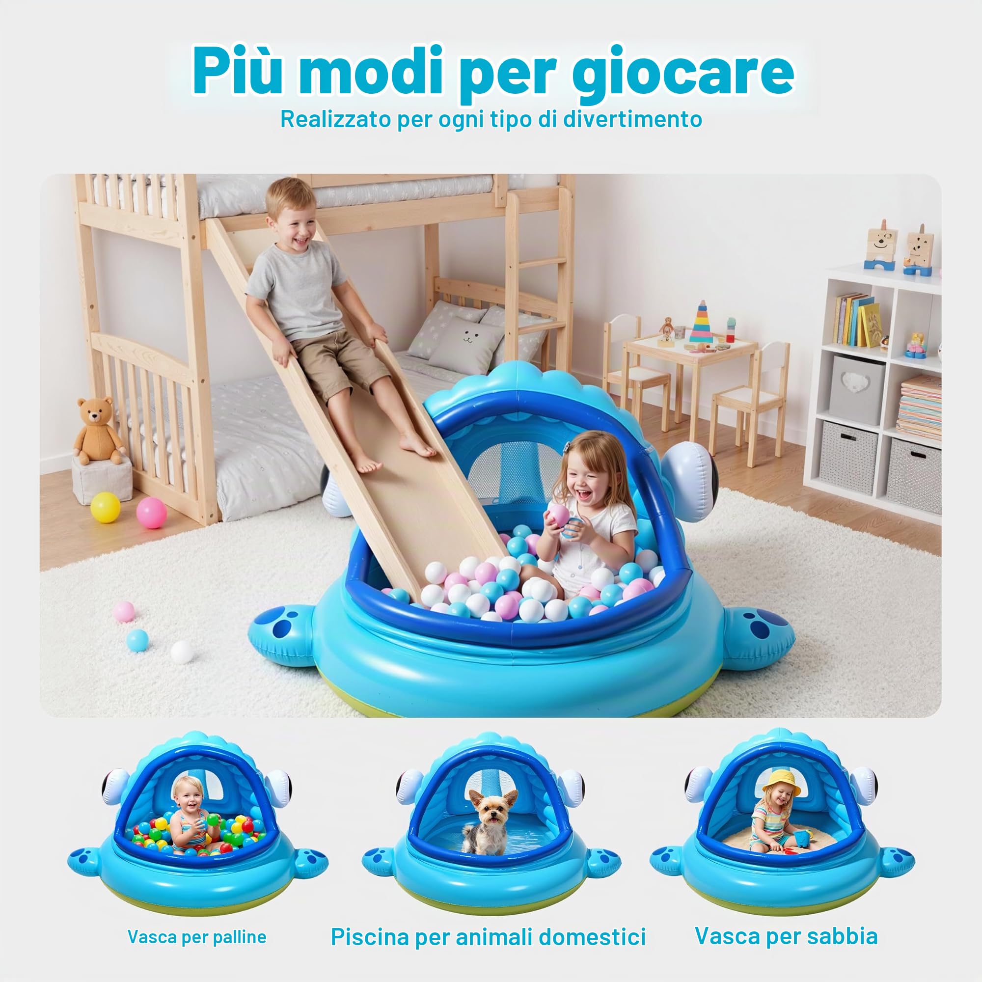JOYIN Piscinetta Gonfiabile con Parasole per Bambini 137 x 142 x 71cm Balena Piscina Bambini con Baldacchino, Galleggiante da nuoto Giocattoli per feste di nuoto