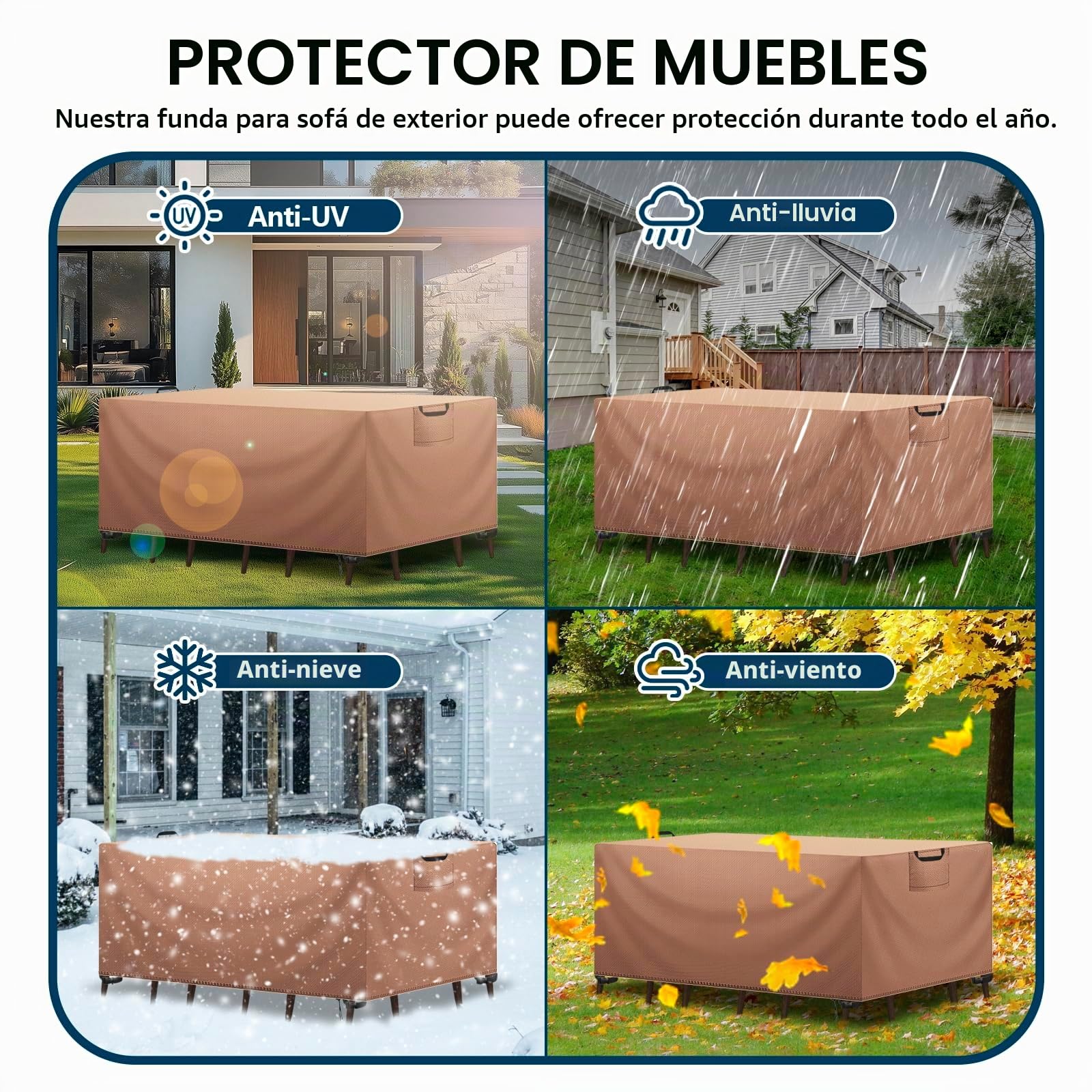 Funda Mesa Exterior Impermeable, Funda para Muebles de Jardín, Cubierta para Muebles de Jardin Tela Oxford 420D Anti Viento Anti UV Funda Protectora Mesa Exterior, Caqui,180x120x74cm