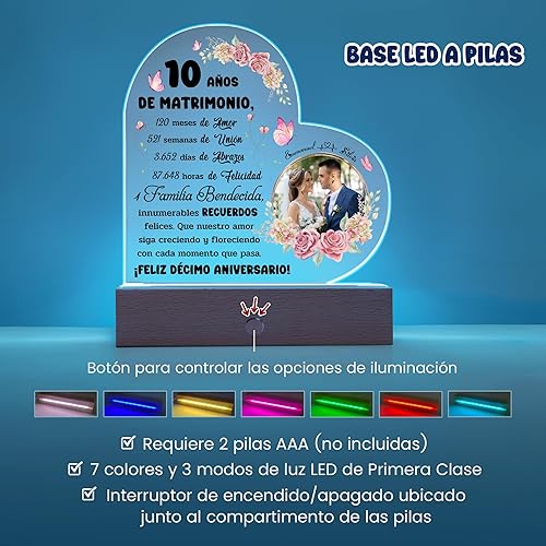 Miniatura 3 de Decoraciones para aniversario de bodas, 10 años, lampara personalizada con foto, regalos de Navidad baratos, regalos de aniversario de boda de 10