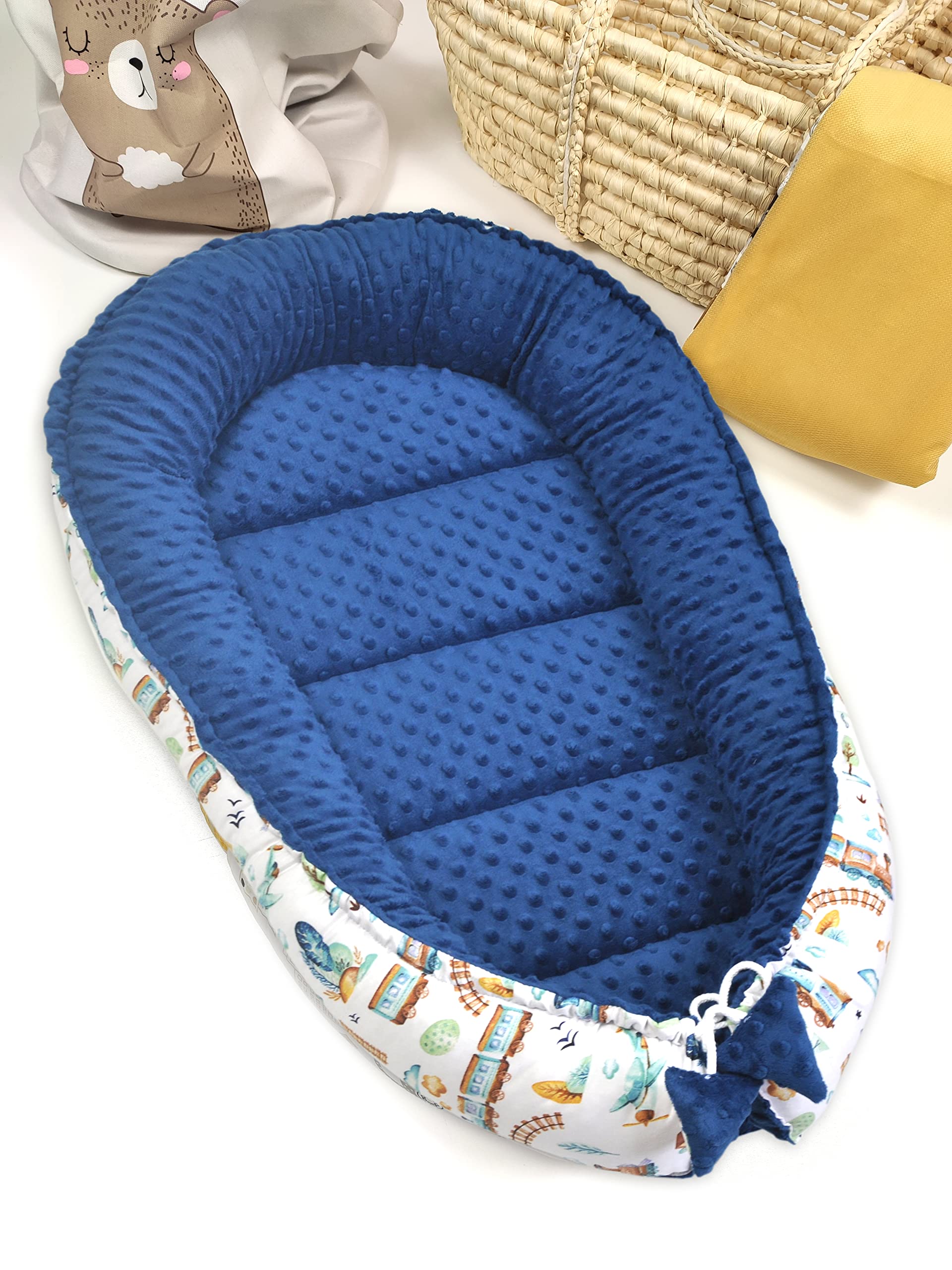 PIMKO Riduttore Lettino Neonato Riduttore Culla 55 x 90 cm (treno blu)