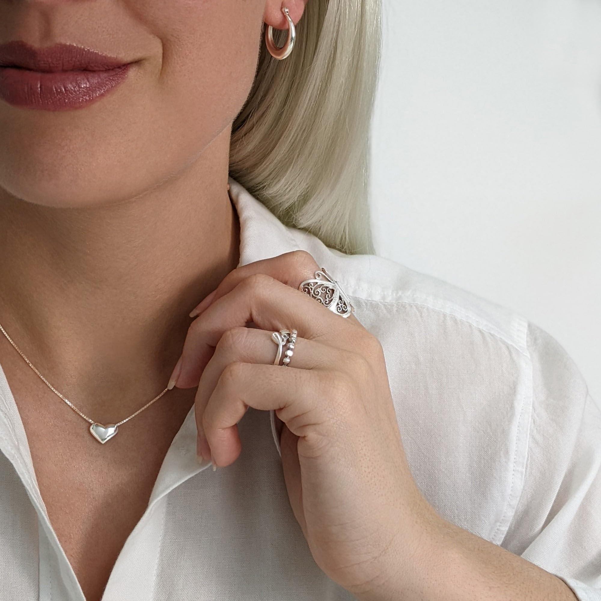 Silverly Anillo Ancho Plata de Ley Mariposa Filigrana | Anillos Plata 925 Pulgar Mujer | Joyas Dama Honor Estilo Vintage | Anillos Ornamentados Inspirados Naturaleza Ella | Regalo Hija