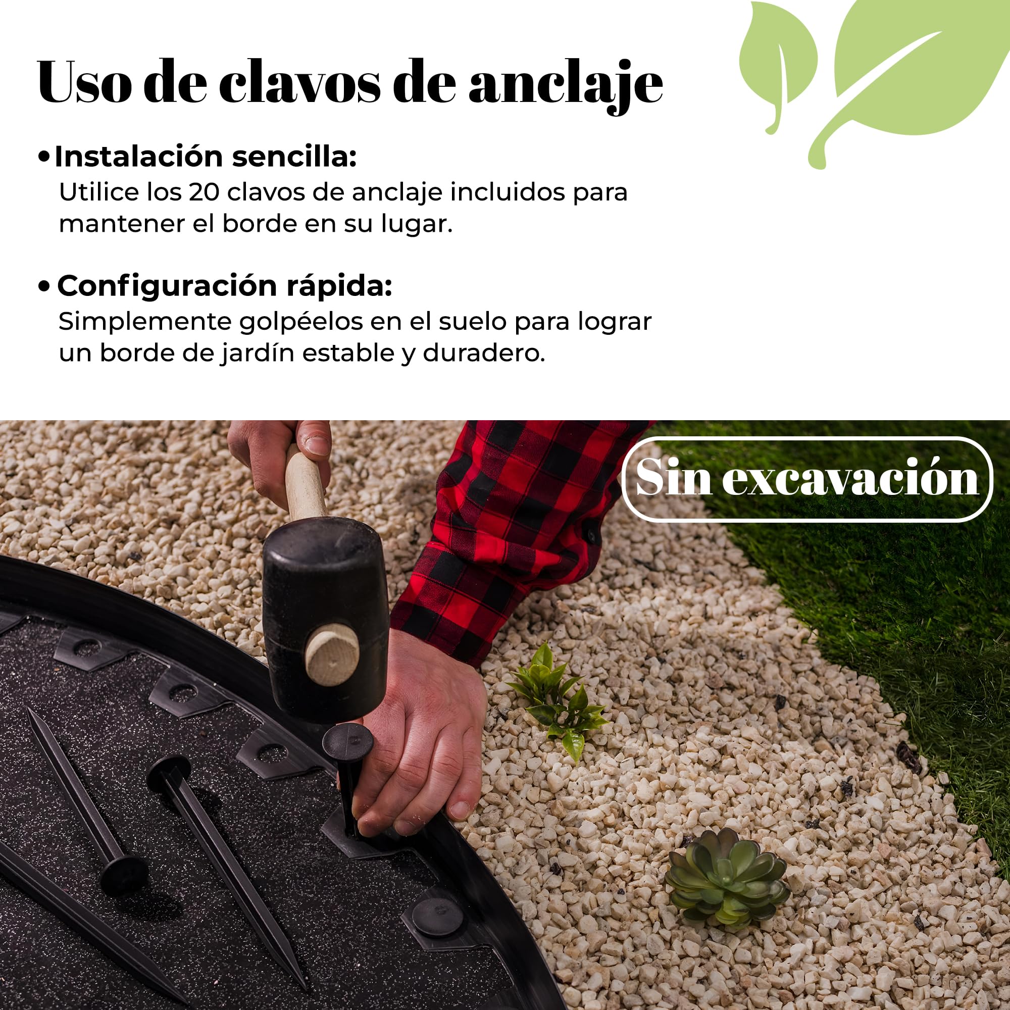 GARDENIX Borde de césped de plástico Flexible LineBORDER, 20 Anclajes de Suelo, Longitud 10 m, Altura 4 cm, Gris Claro
