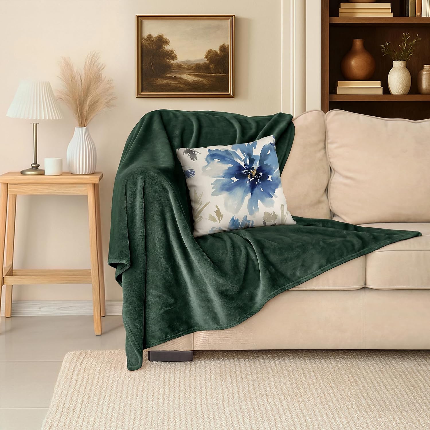 Americanflat 60x80 Fleece Throw Blanket - Soft and Breathable Throw Blanket for Couch, Bed, Chair - Roomy Fleece Blankets Perfect for Home, Bedroom - Green