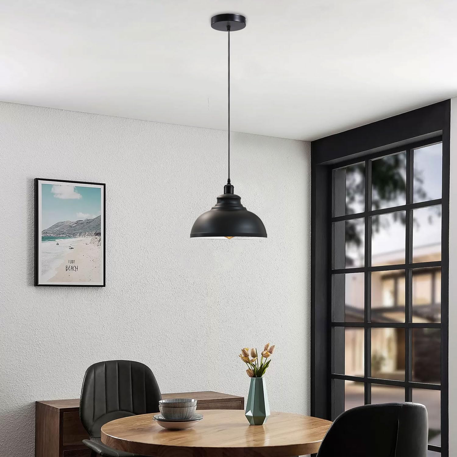 LEDSone Industriel Suspension Luminaire Rétro Lustre Plafonnier Vintage Lampe Éclairage de Plafond Abat-jour en Métal pour Restaurant Salon Chambre Cuisine Bar Couloir (Blanc) (Noir)