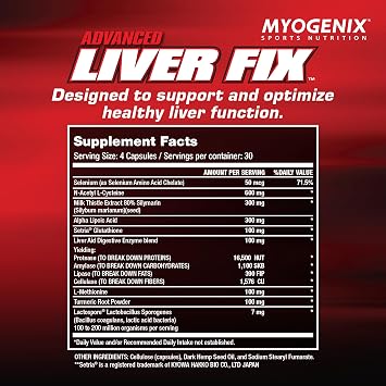 Myogenix Liver Fix Professional Liver & Organ Detox Formula Enhances Digestion Supports Fat Metabolism Easy-to-Swallow Dietary Supplement (120 Capsules)