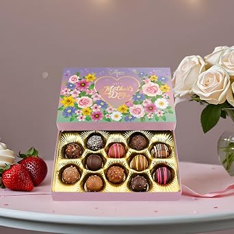 Mothers Day Chocolate Gift Box Assorted Gourmet Truffles Gift Box Elegant Mothers Day Gifts for Mom, Wife, Grandma Premium Candy Assortment, 6 oz