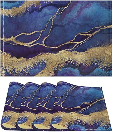 Miniatura 12 de Juego de 4 manteles individuales de mármol dorado y gris, pintura abstracta moderna, arte impreso, manteles para mesa de comedor, restaurante,