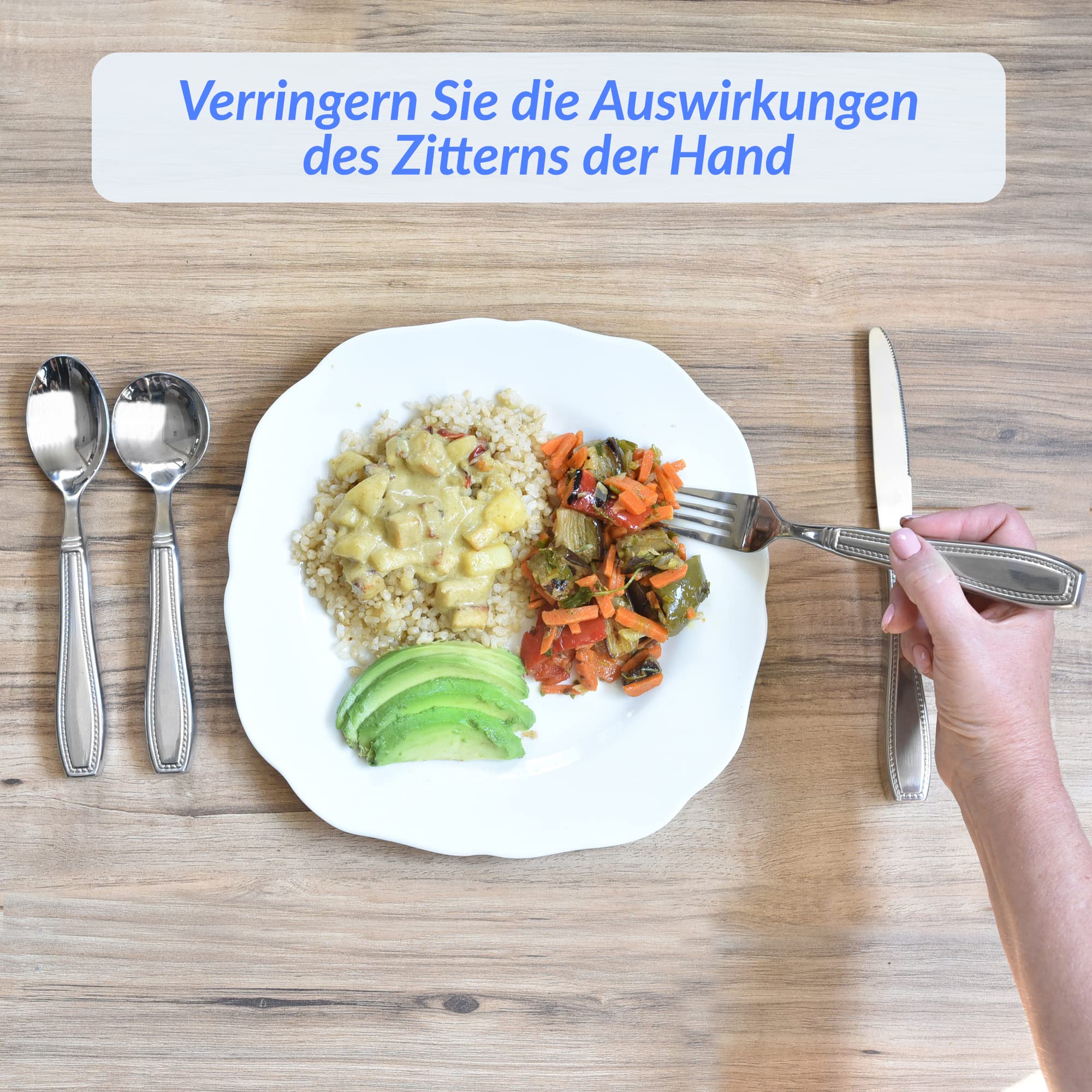Celley Gewichtetes Besteck, 200 g, 4-teiliges Edelstahl-Besteck-Set mit Messer, Gabel und Löffel für Tremor