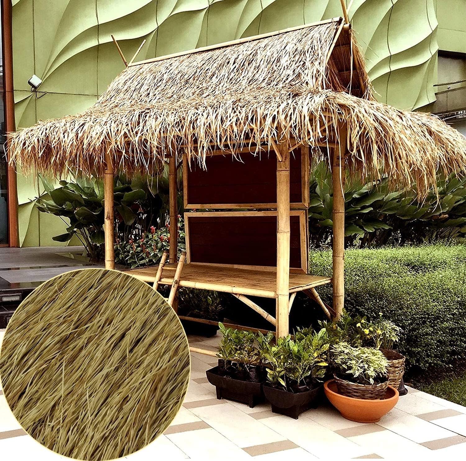 Techo de Paja Paja Falsa Artificial Techo,1-10M Rollo de Paja de Plástico Simulación de Techo Paja Falsa Paja de Palma Artificial para Tiki Bar Garden Pool Bar Hawaii Beach(Size:1m/3.2ft)