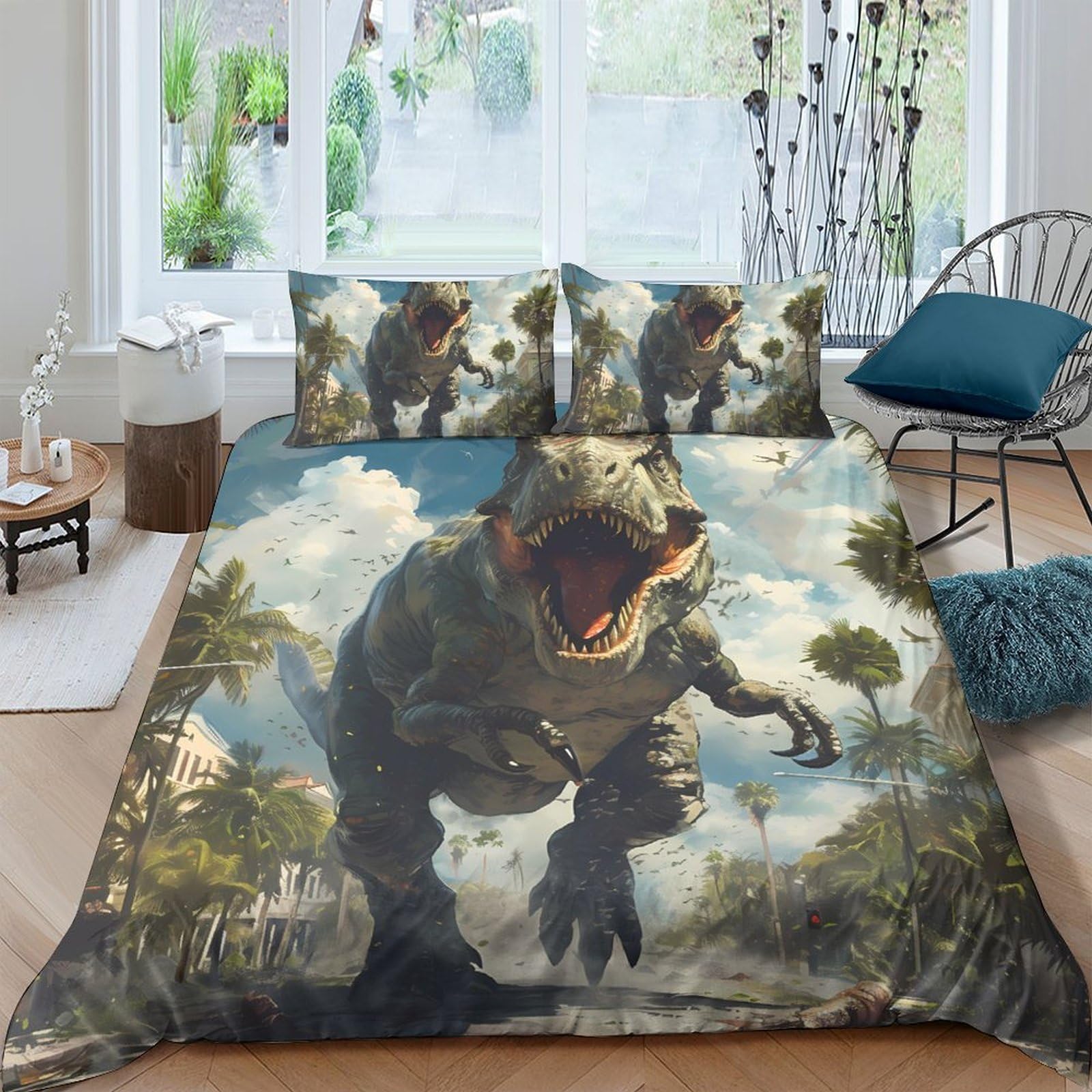 Ctjqhvkz Style-5 3D Printed Dinosaur Forest Fitted Sheet Microfiber Soft Bed Cover For Bedroom Guest Room Mattress Protection Decor Single（135X200cm）