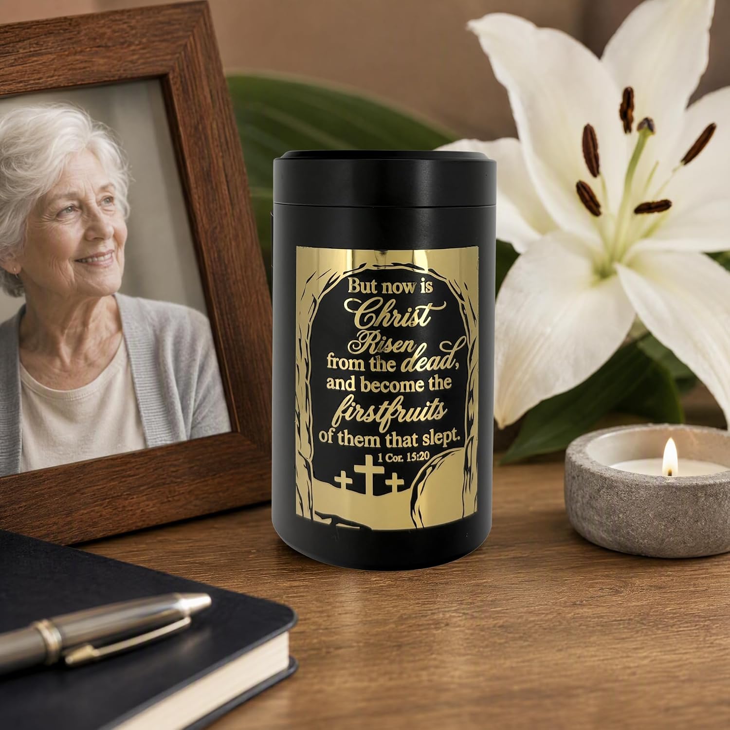 Small Cremation Urn Ashes for Women Men Pet Keepsake 1 Cor. Gold Scripture image 4