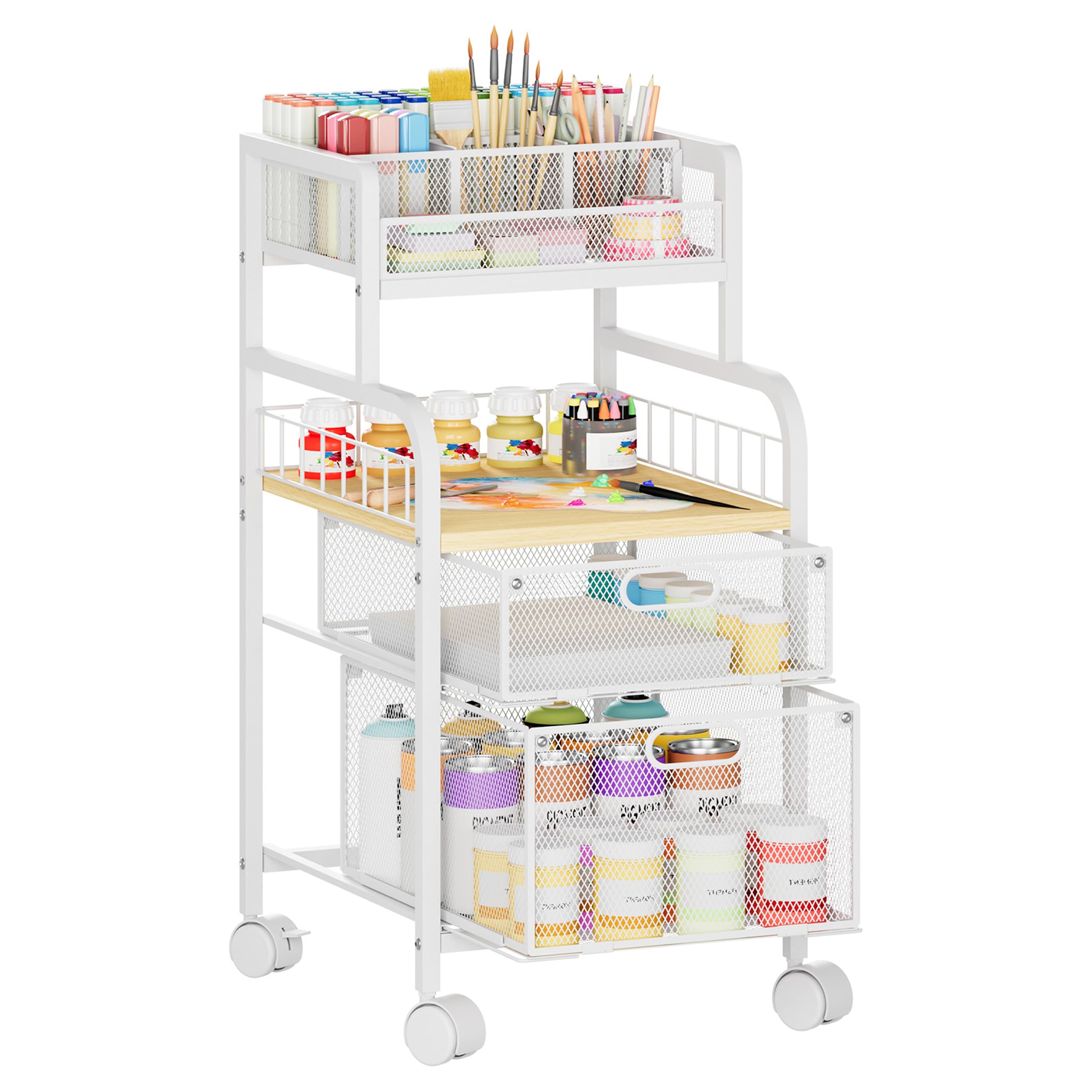 Photo 1 of ***FACTORY SEALED - OPENED FOR INSPECTION***SWTYMIKI Rolling Cart with Drawers - Metal Craft Cart with Wheels, DIY Divider and Wood Shelf, Art Supply Organizer for Under Desk Storage, Utility Storage Cart for Home Office Studio, White