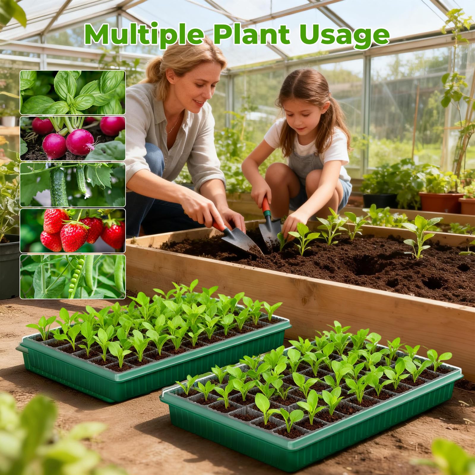 Vassoio per sementi con luce crescente, confezione da 2 pezzi, kit per piantine con cupola umida, kit di germinazione dei semi per piantare semi (120 celle)