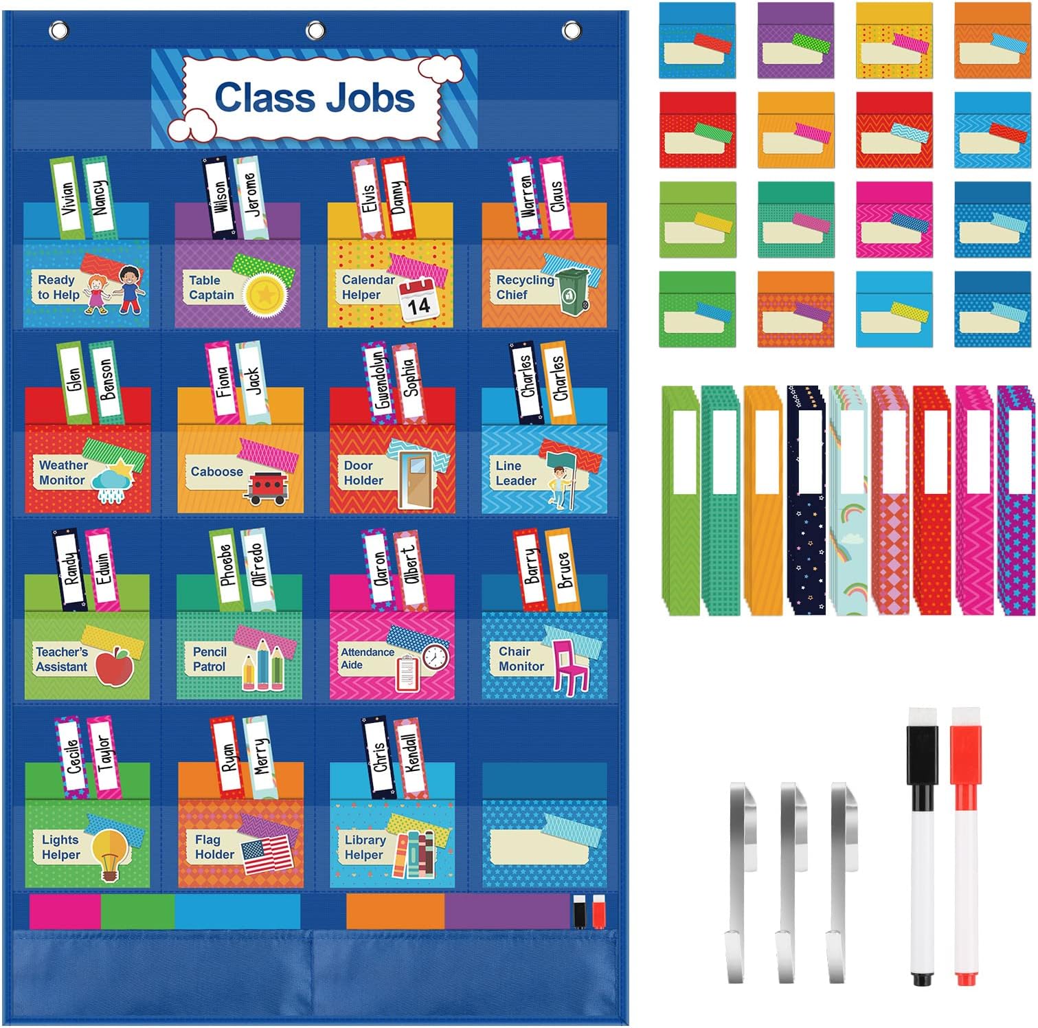 - Class Jobs Pocket Chart Bulletin Board for School Classroom,Teacher's Helper Classroom Management Educational Pocket Chart (Blue)