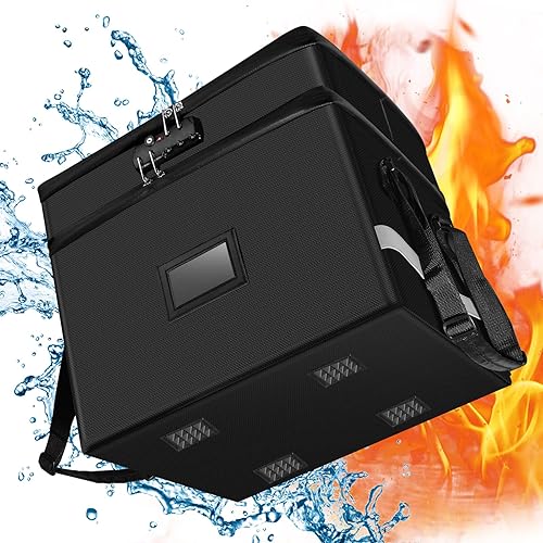 Miniatura 9 de Caja de archivos con funciones ignífugas e impermeables, caja organizadora de documentos de 2 capas con cremallera y cerradura resistente al agua,