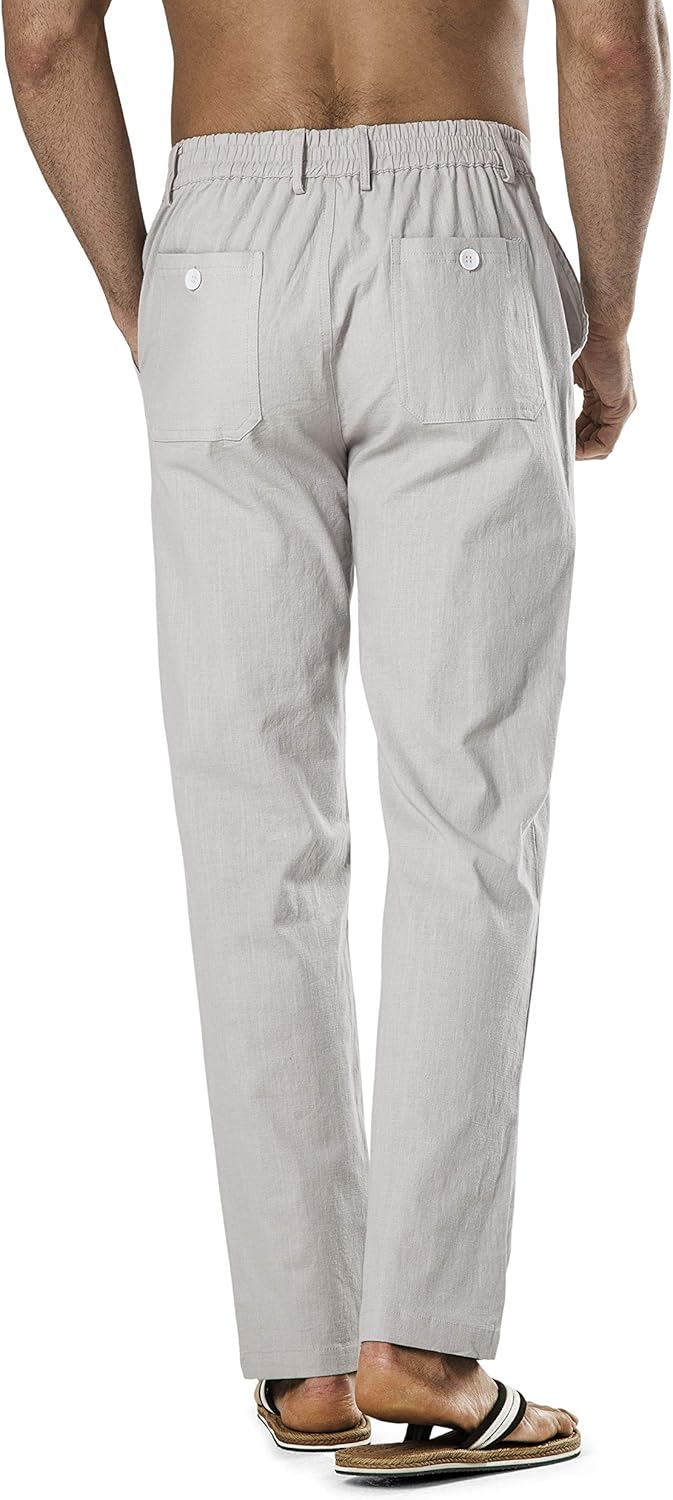 Men's Drawstring Linen Pant Elastic Waist Relaxed-Fit Casual Beach Trousers - Image 2
