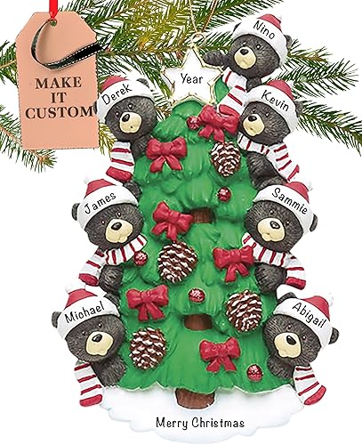Adornos personalizados de oso de peluche de Navidad, familia de 7 integrantes, personalizables, listos en 24 horas, adorno para árbol de Navidad con