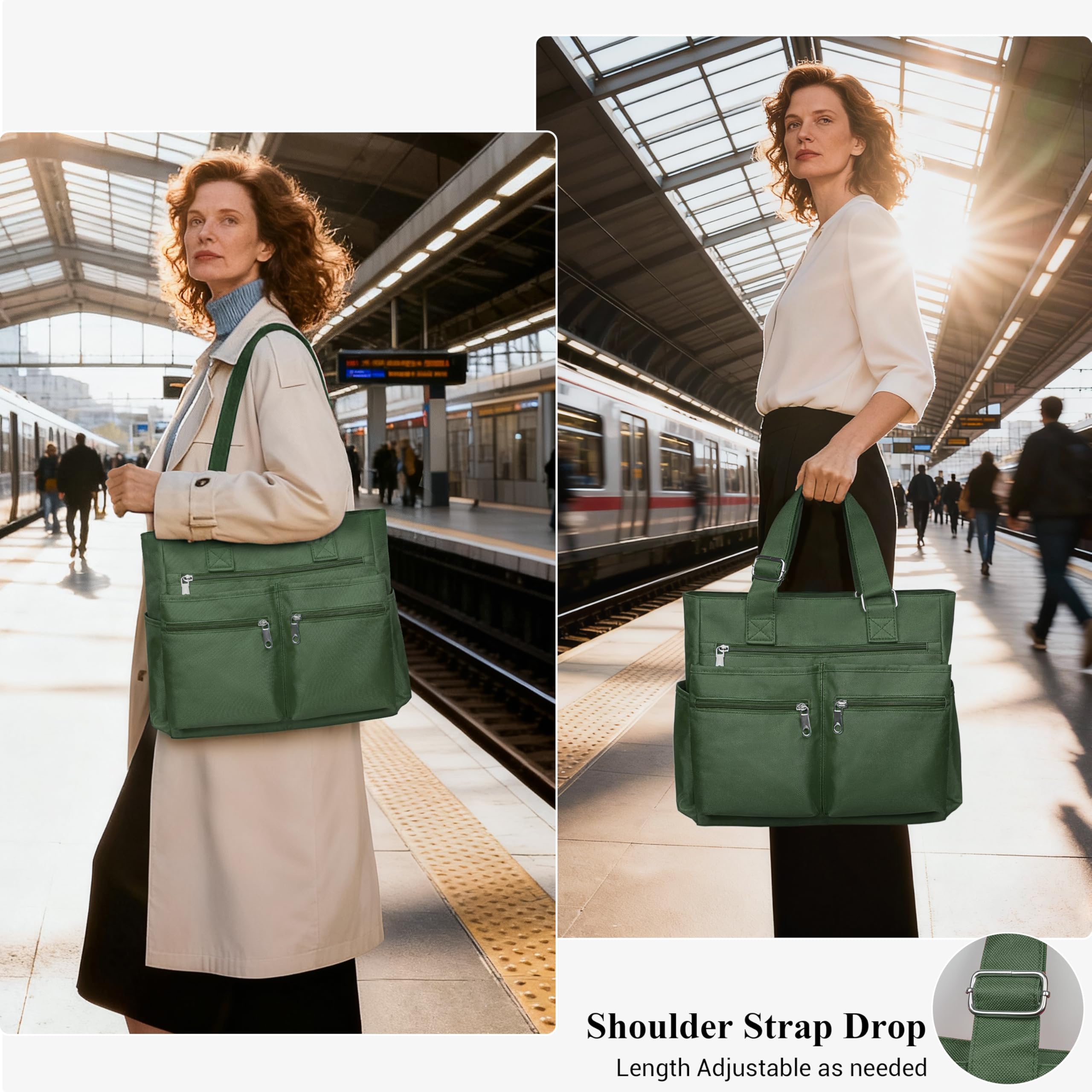 VOLGANIK ROCK Canvas Tote Bag Waterproof Nylon Multi Pocket Shoulder Bags Laptop Work Bag Teacher Purse Handbag for Women Men: Army Green