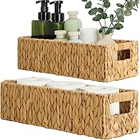 GraciadecoStorage 2-Pack Nesting Water Hyacinth Wicker Baskets - Toilet Paper Holder, Bathroom Organizer, Pantry Storage Bin