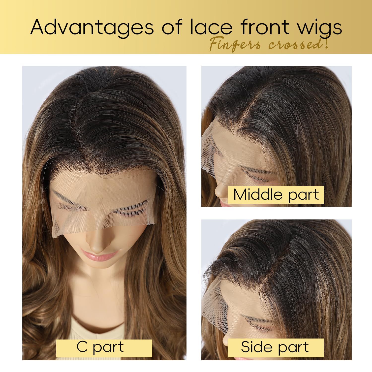 SOMIARIK 13x4 Light Brown Long Wavy Lace Front Wigs Highlight Brown with Dark Roots Balayage Wig Party Date Daily Wear Natural Looking 26 Inch - Image 3