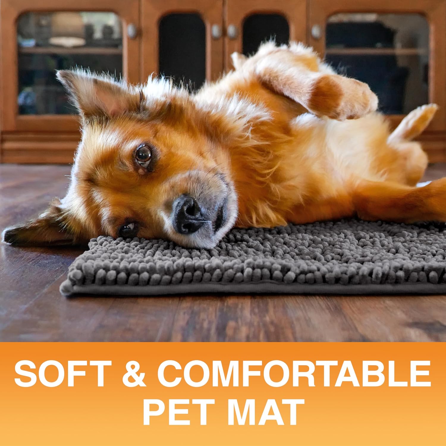 Neater Pets Muddy Paws Dog Door Mat 30” x 20” – Super Absorbent & Quick-Dry Chenille Doormat for Trapping Dirt, Water, Mud - Non-Slip, Machine Washable Pet Rugs for Entryway, Indoor Mud Mats, Charcoal