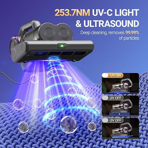 Miniatura 3 de FEPPO Mattress Vacuum Cleaner, 16Kpa Bed Vacuum Cleaner with 253.7nm UV-C Light, 140°F Heat, HEPA Filter & Ultrasonic, Versatile Handheld Vacuums