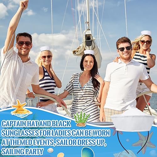 Miniatura 3 de Tigeen Diadema blanca para Halloween, sombrero de capitán, 5.9 in, sombrero de marinero azul marino, para yate, disfraz náutico, juego de rol,