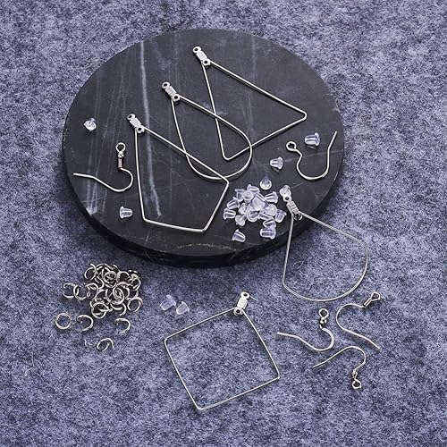 Miniatura 7 de Mega Pet Juego de 80 piezas de 5 estilos con cuentas de aro, aretes colgantes, ganchos, anillo de salto, cuadrado, triángulo, rombo, surtido, para