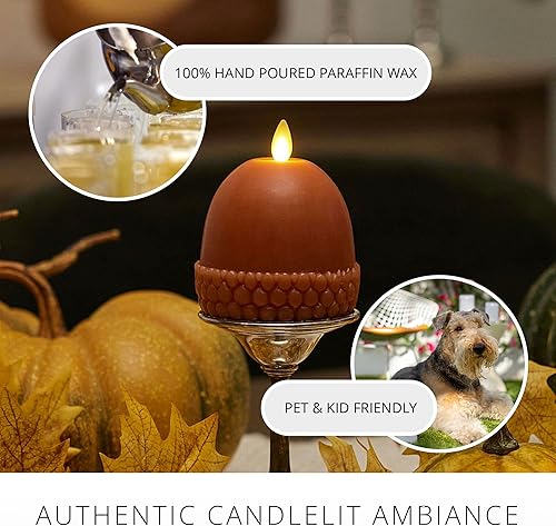 Miniatura 5 de Luminara Decoración de cosecha de otoño sin llama, vela LED figural de bellota, color natural, marrón, 3 x 4.5 pulgadas, llama móvil de cera real,