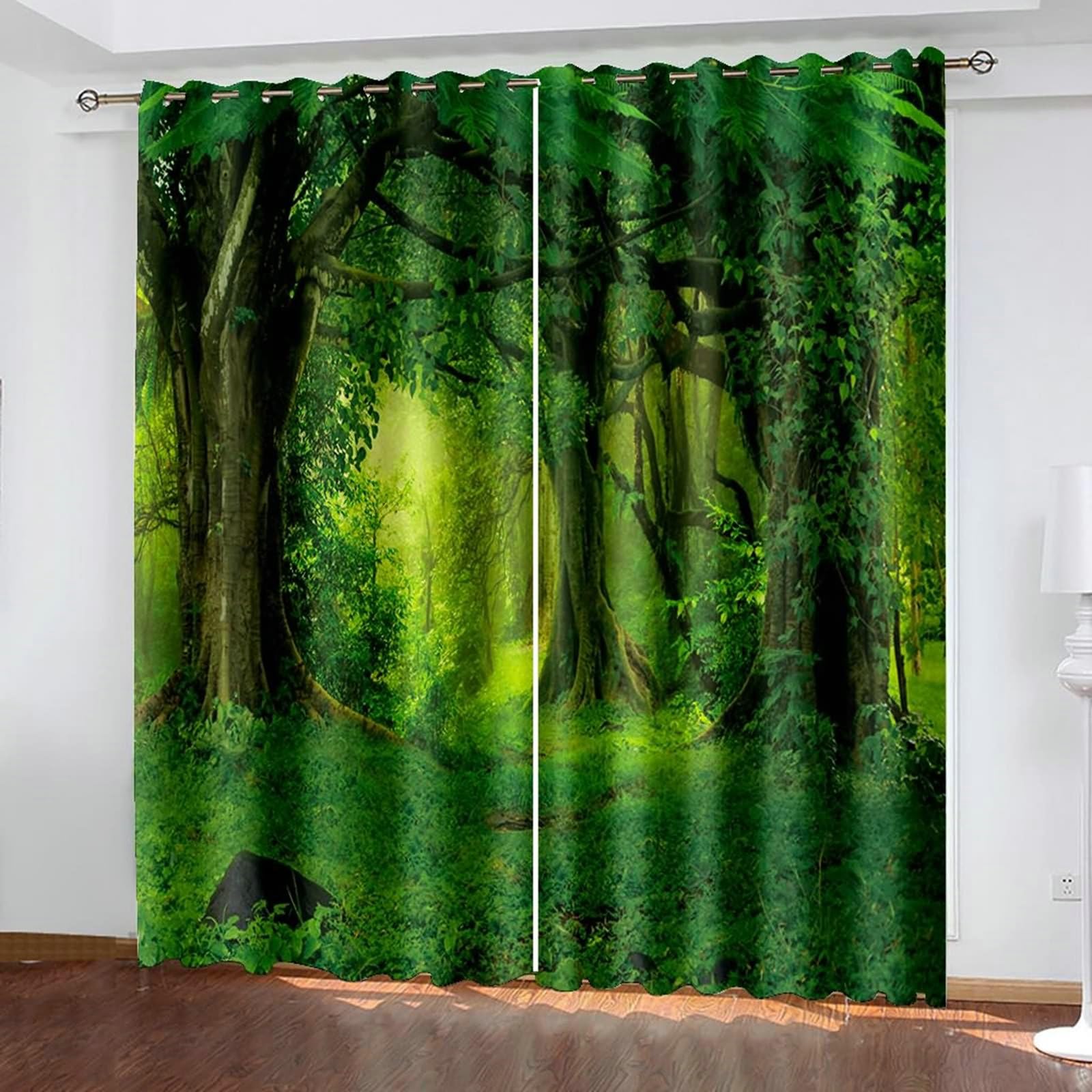 Gualiy Thermo Vorhänge 2er Set Ösen, Vorhänge Grün 86x183 Natur Waldlandschaft Gardinen Vorhang Blickdicht