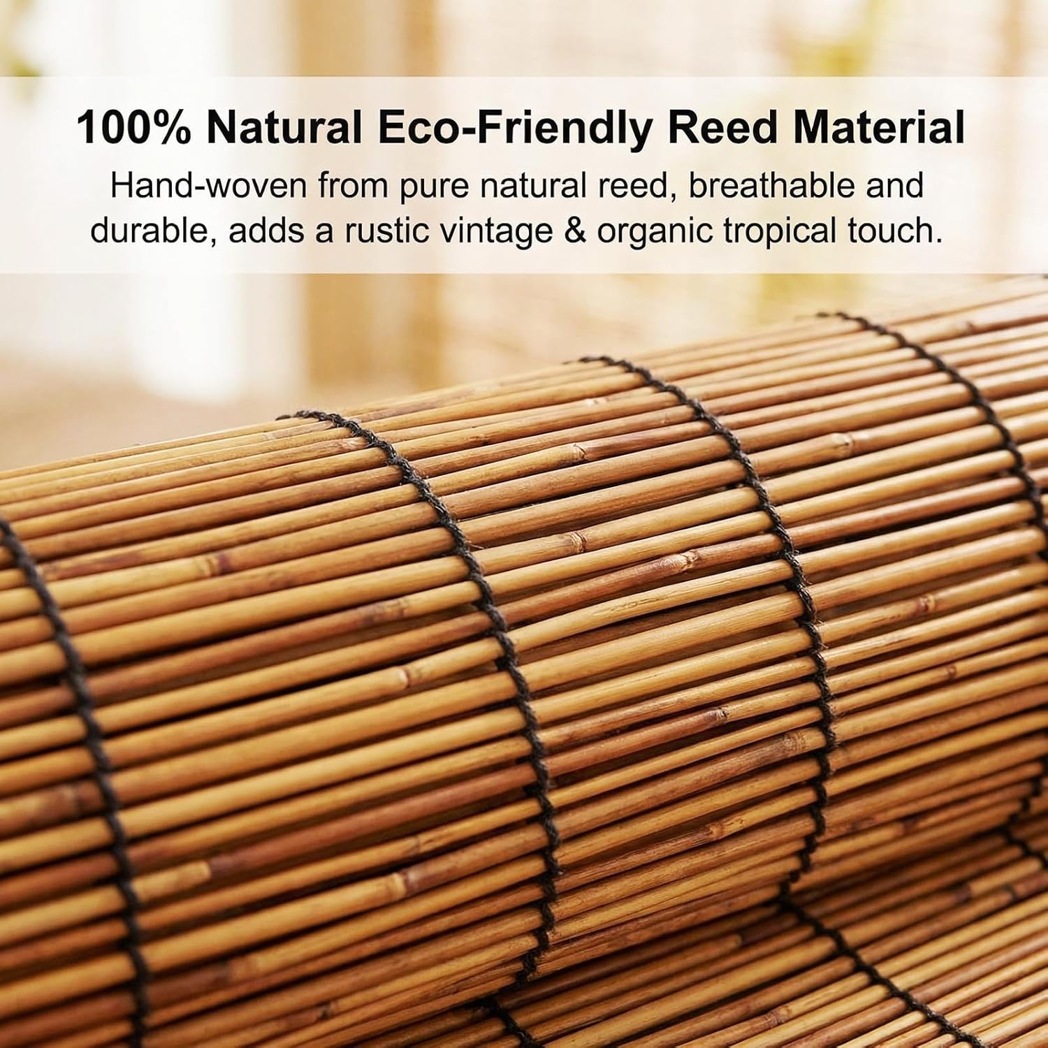Bamboo Roller Shades for Outdoor Patio, Roll Up Blinds Sun Shade for Porch Privacy Screen, Waterproof Reed Window Roman Shades 36 48 72 84 Inch Blackout Bamboo Shade for Indoor Outside(74" W x 64" H)
