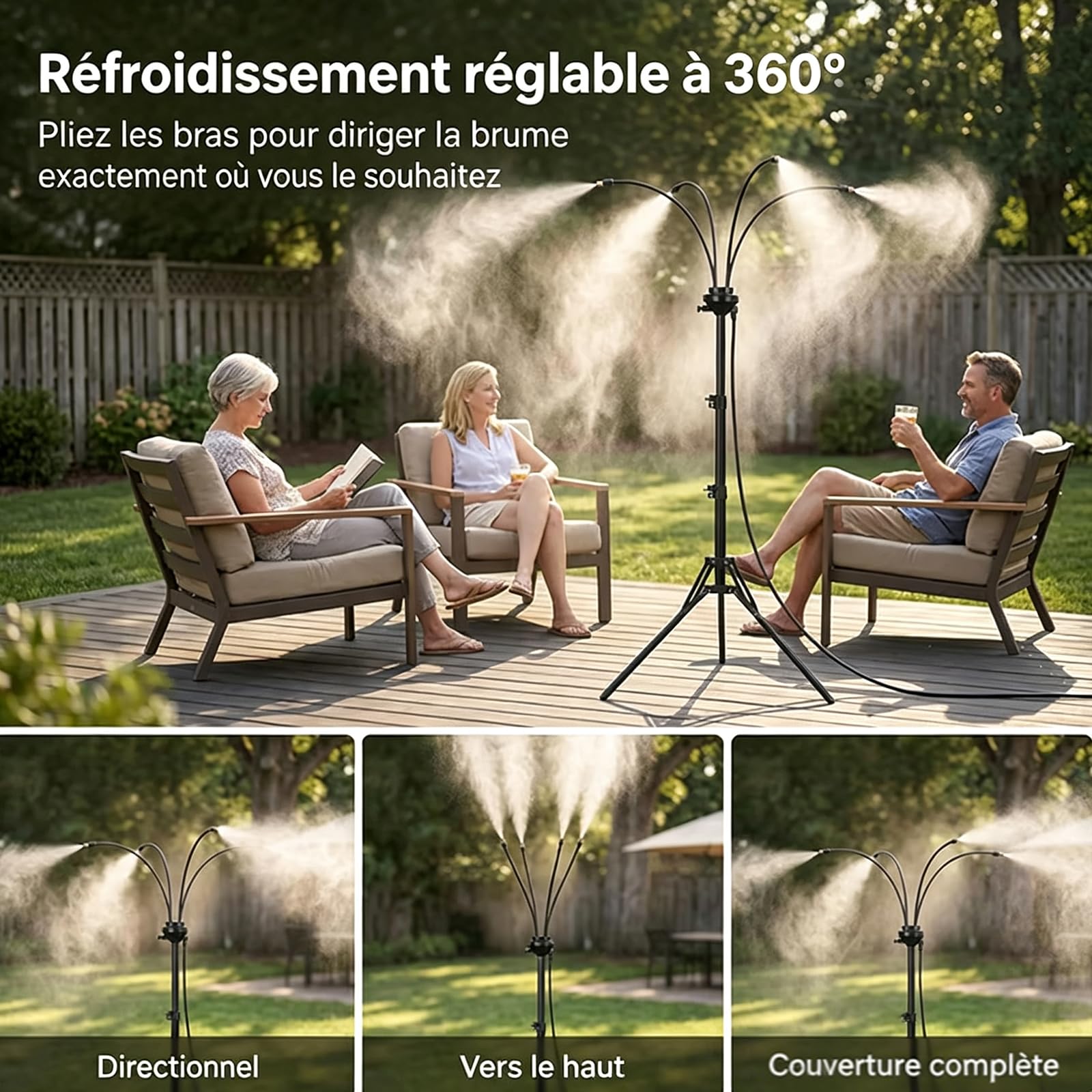 Brumisateur Terrasse sur Pied Réglable 0,8-1,6m avec Tuyau 8m，1pcs
