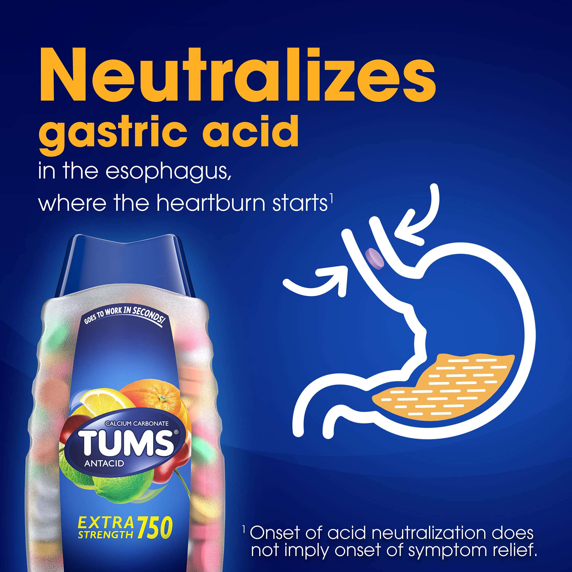 TUMS Extra Strength Antacid Tablets for Chewable Heartburn & Acid Indigestion Relief, Multiple