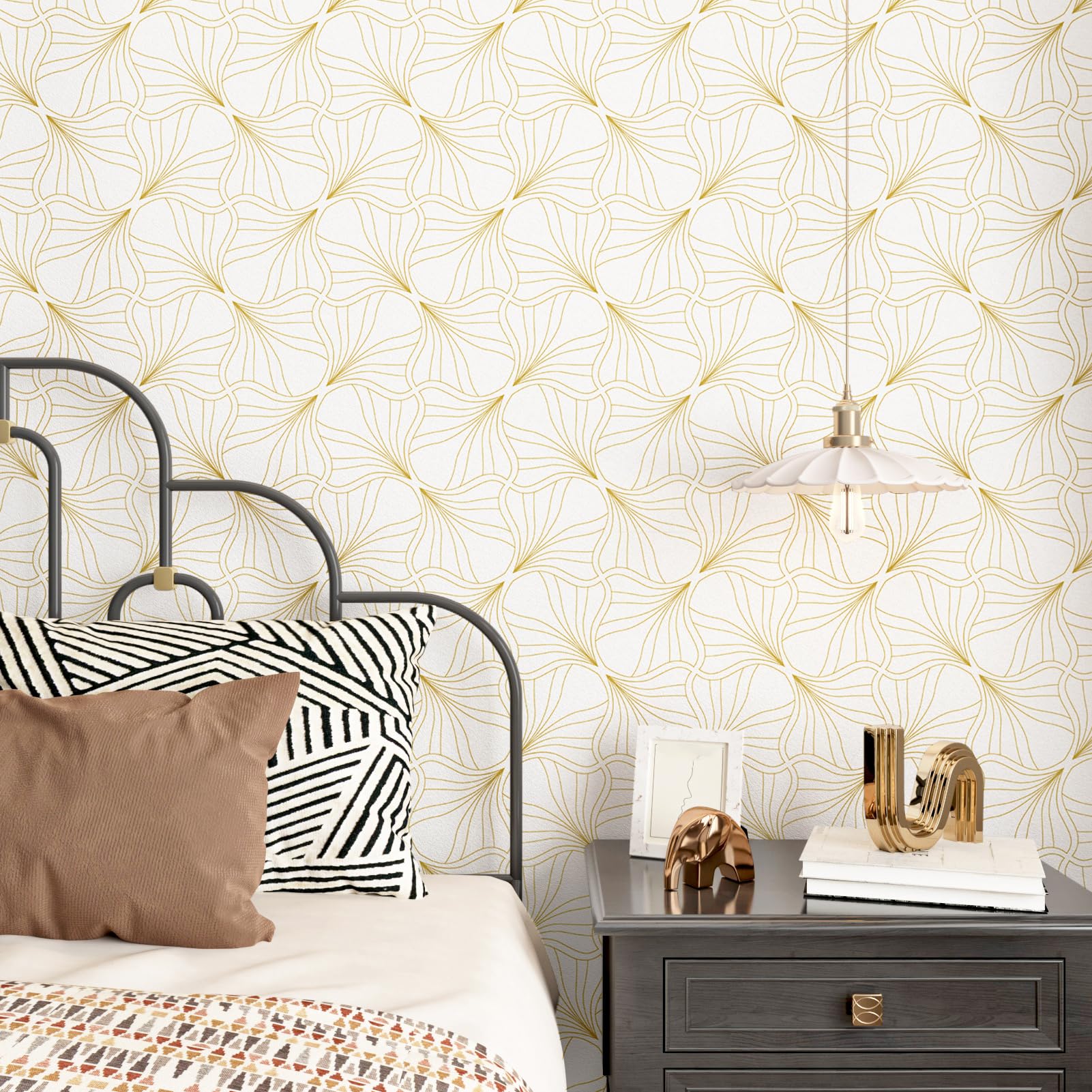Boho Gold Leaf Peel And Stick Wallpaper - 17.5x102" Removable Ginkgo Pattern Contact Paper