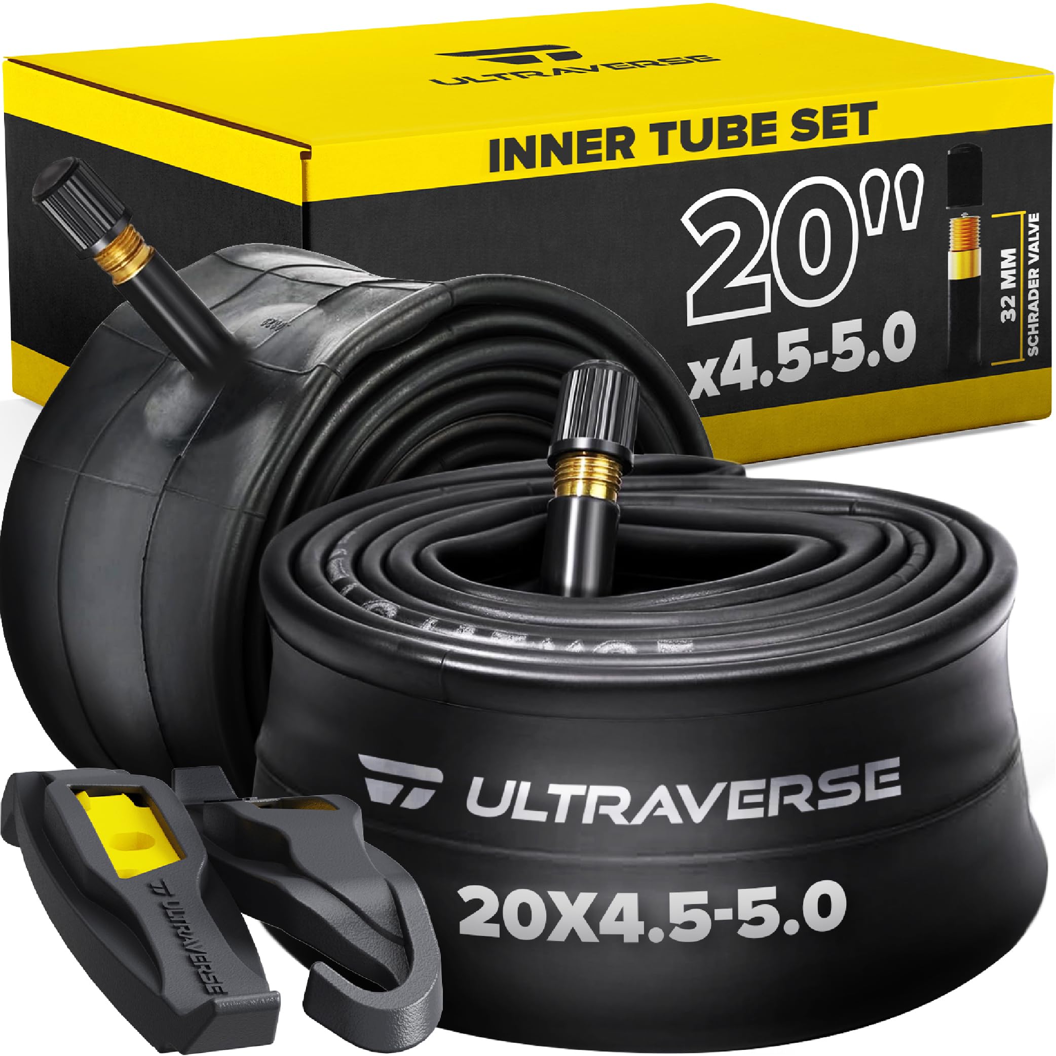 Ultraverse 20x4.0, 24x4.0, 26x4.0, 20x3.0, 26x3.0, 16x3.0, Inner Tube Set with Schrader Valve - Ideal for Mountain Bikes & E-Bikes with Fat Tires -