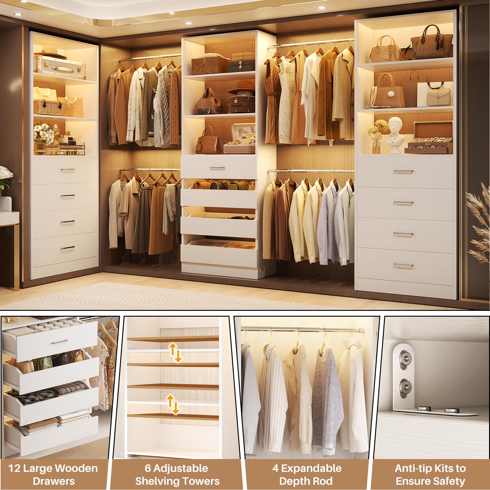 Amazon.com: Aheaplus Closet System with 12 Drawers, 8.5-11.5Ft