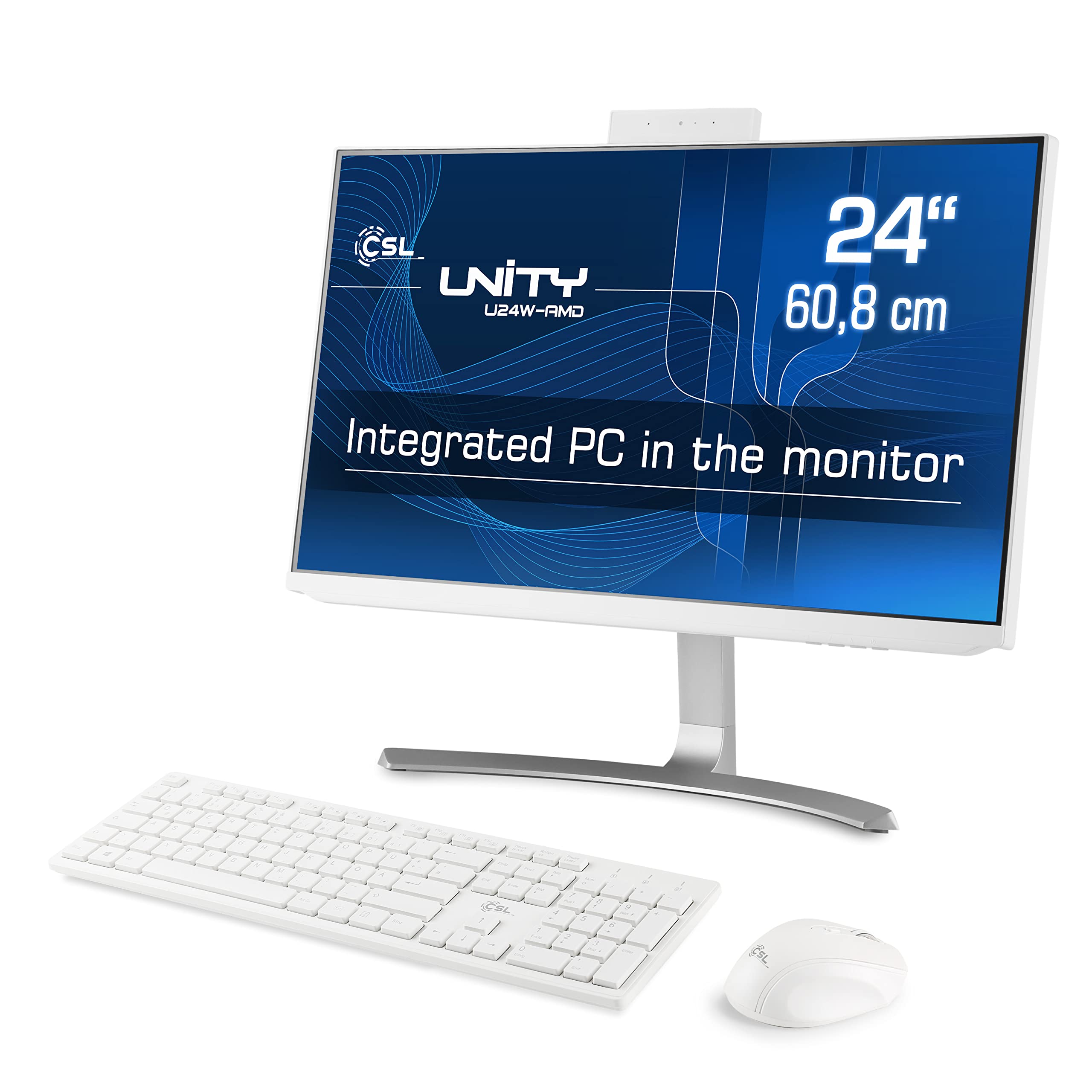All-in-One-PC CSL Unity U24W-AMD, 60,5 cm (23,8 Zoll, 1920x1080 Full HD) - Leistungsstarker AIO (AMD Ryzen 7 5700G CPU 8x3800 MHz, 4000 GB M.2 SSD, 64 GB DDR4-RAM, Windows 11 Pro), weiß