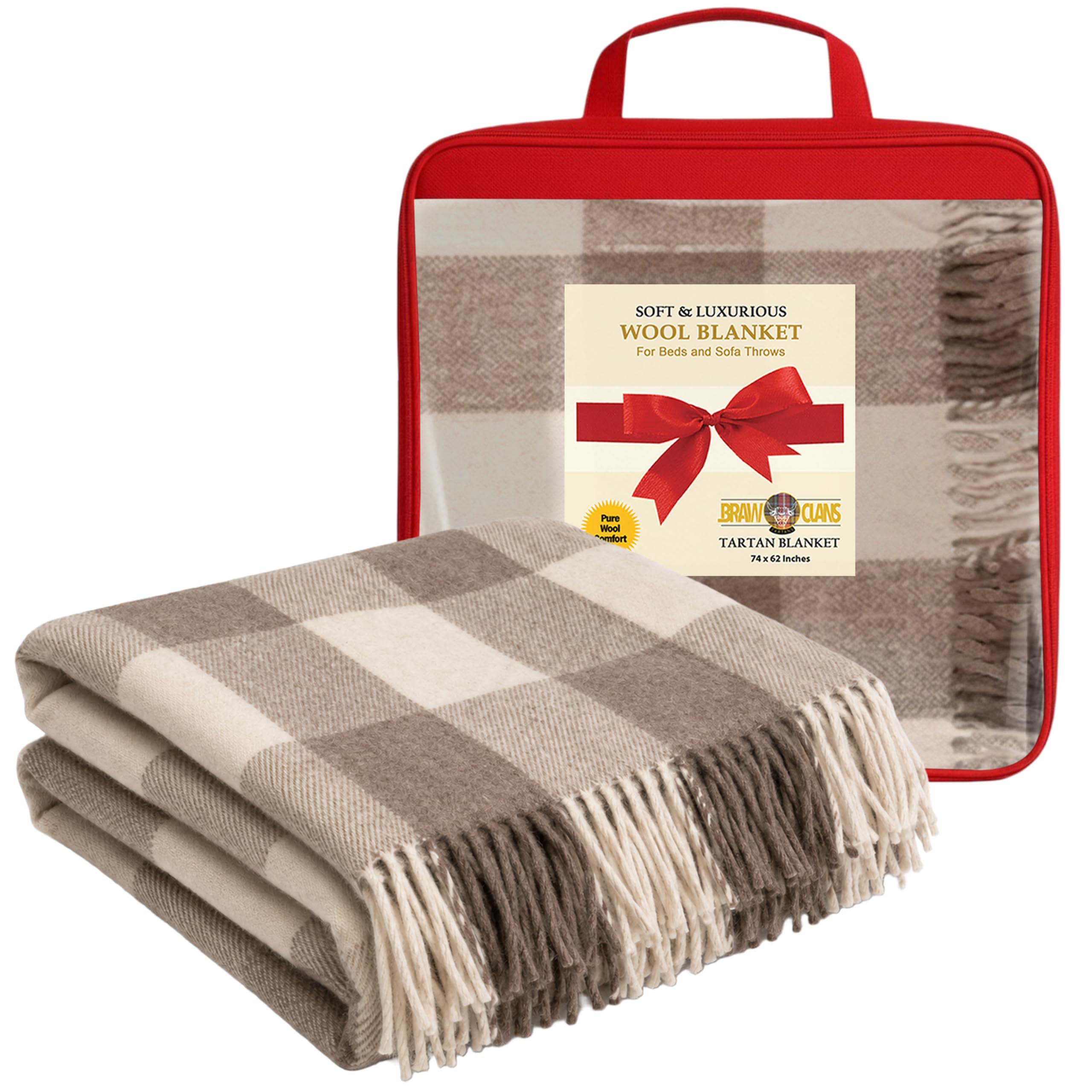BRAW CLANS TARTANS Luxurious Wool Tartan Blankets for beds, Sofa throws - warm large size 74x62 Inches, Fringed edges - Scottish plaid check Soft Cozy Rug - Mothers day, Wedding gifts (Jacob) — image 1