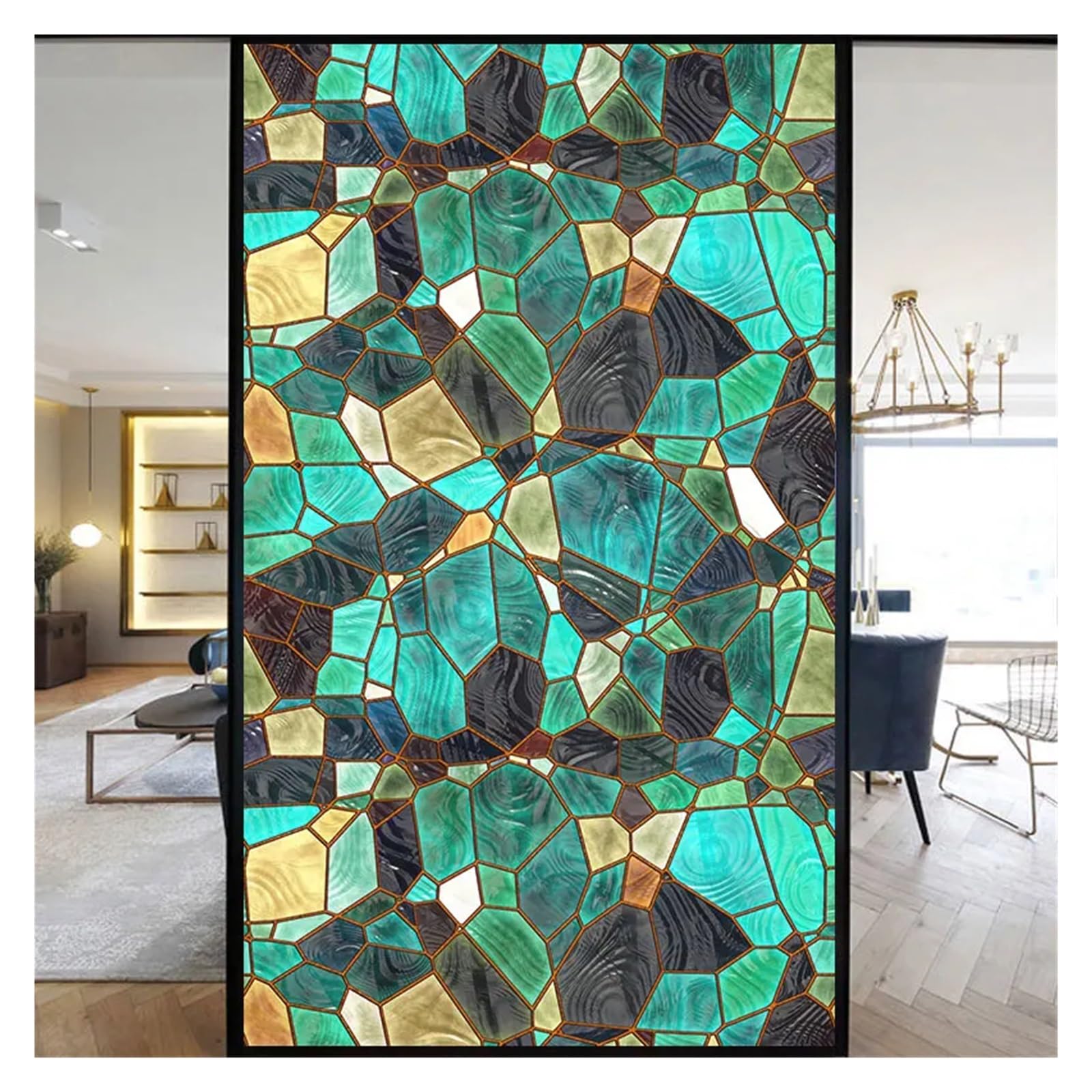 Window Film Colorful Stained Frosted Glass Film Modern Art Geometry Pattern Window Stickers Opaque Self-adhesive Home Decor Privacy(A,40x100cm)