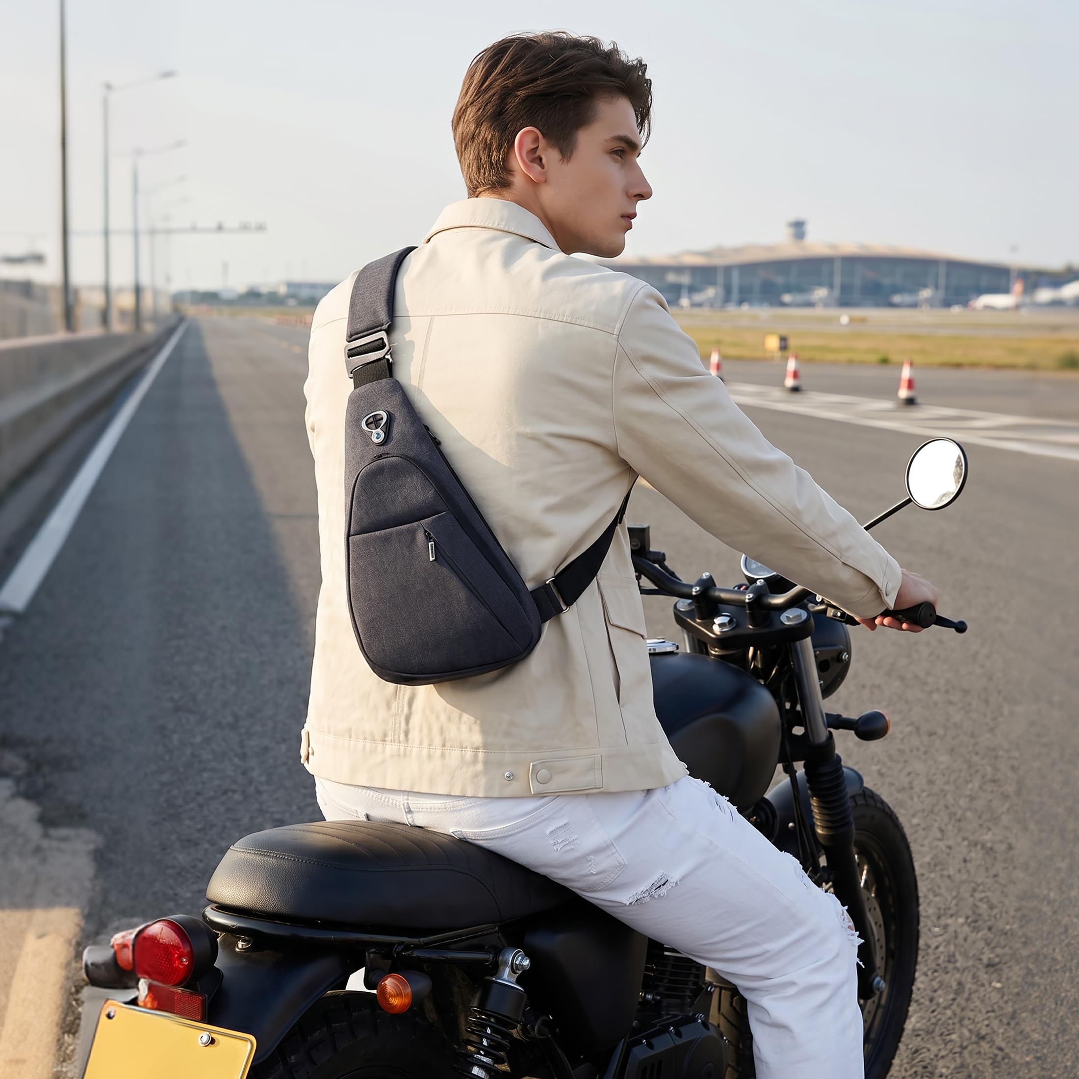 Zaino Monospalla Uomo Sling Bag Zaino a Tracolla Piccolo Borse a Spalla Borse Petto Antifurto Borsa Crossbody Sport Ciclismo Viaggio Impermeabil Poliestere Spalla Destra Nera