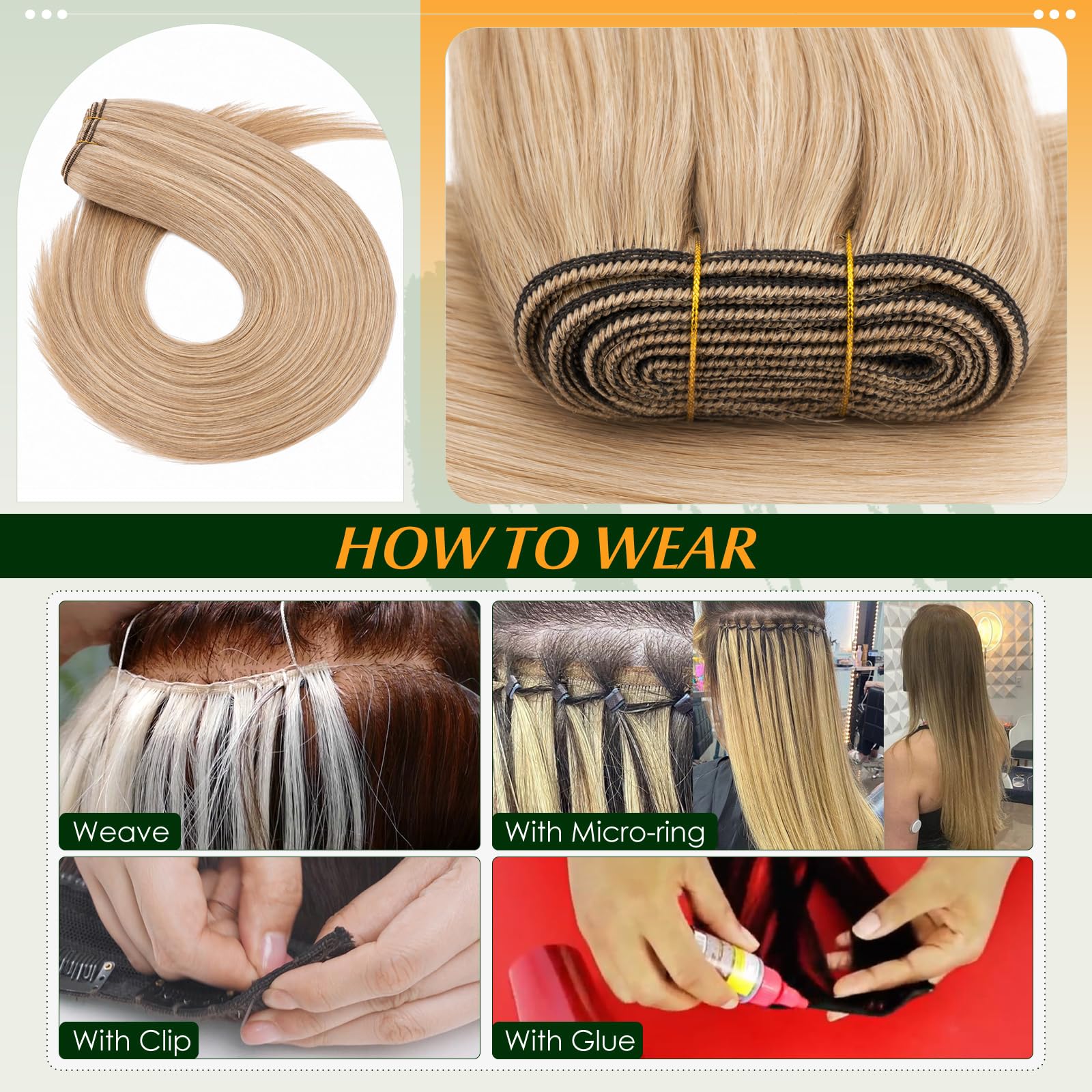 Elailite Extension Matassa Capelli Veri Tessitura Una Ciocca Unprocessed Brazilian Human Hair Lisci 100g 40cm #18 Biondo Sabbia/#613 Biondo Chiarissimo