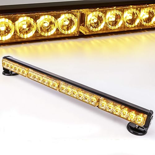 LE-JX Barra de luces de emergencia inalámbrica ámbar de 24 pulgadas para asesor de tráfico, con batería, luz estroboscópica de advertencia, destello