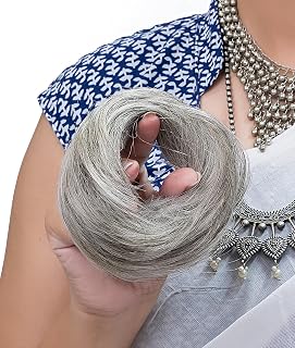GOLDTIPS HAIR Real Human Hair Grey Bun for Women - Messy Scrunchie Salt Pepper Bun (Regular) - All Grey Price In India