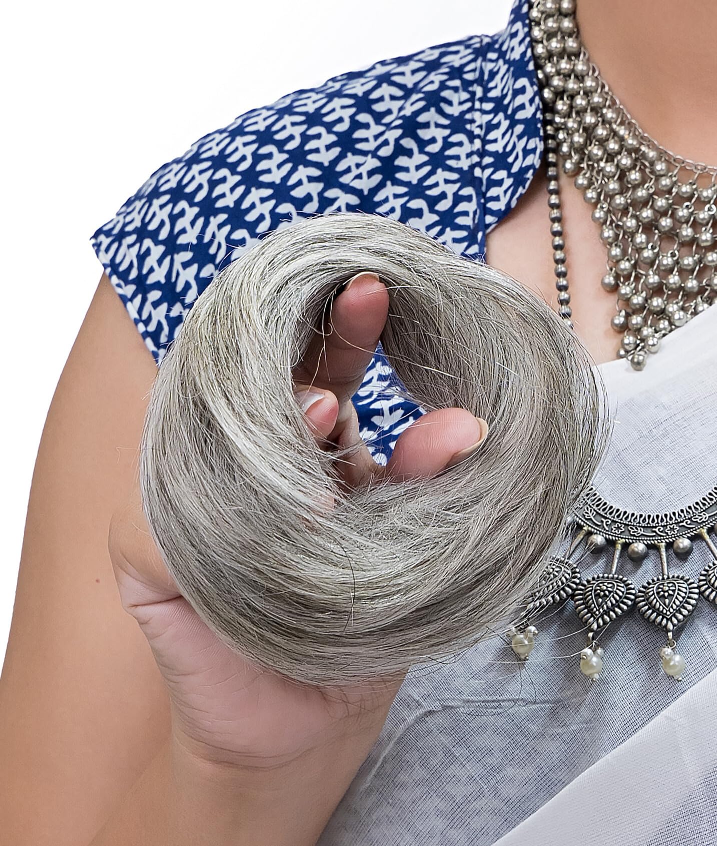 Real Human Hair Grey Bun for Women - Messy Scrunchie Salt Pepper Bun (Regular) - All Grey-image-41