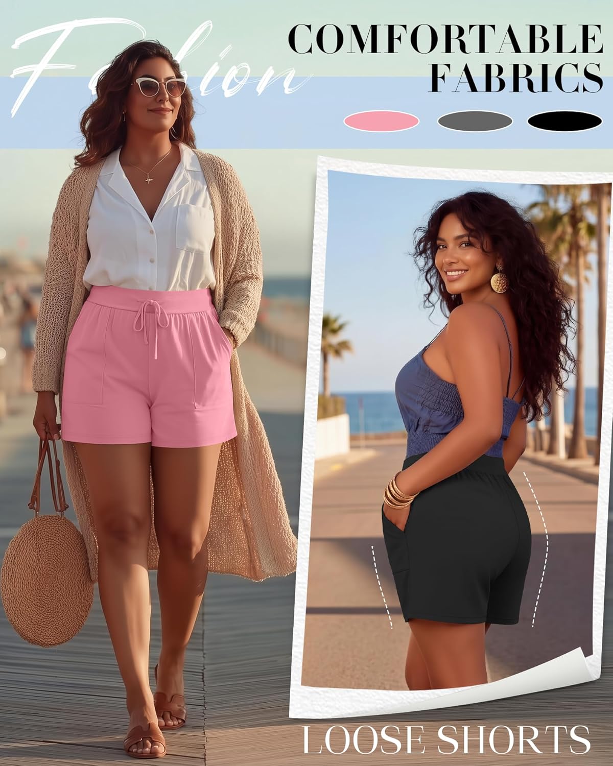 3 Pack Women's Plus Size Shorts, Drawstring Sweat Shorts Loose Lounge Running Athletic Shorts with Pockets - Image 4