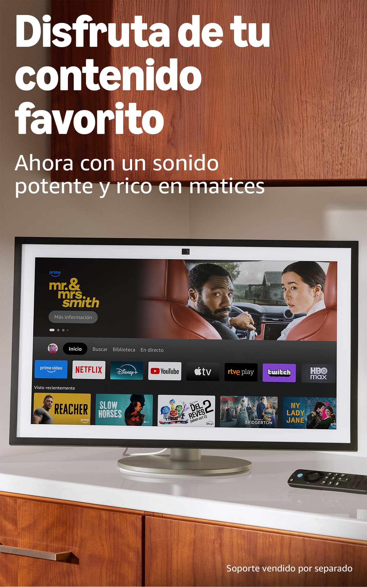 Amazon Echo Show 21 (última generación) | Espectacular pantalla inteligente HD de 21" con Fire TV integrado, sonido rico y potente, reproducción en streaming HD inmersivo y Alexa — view 3