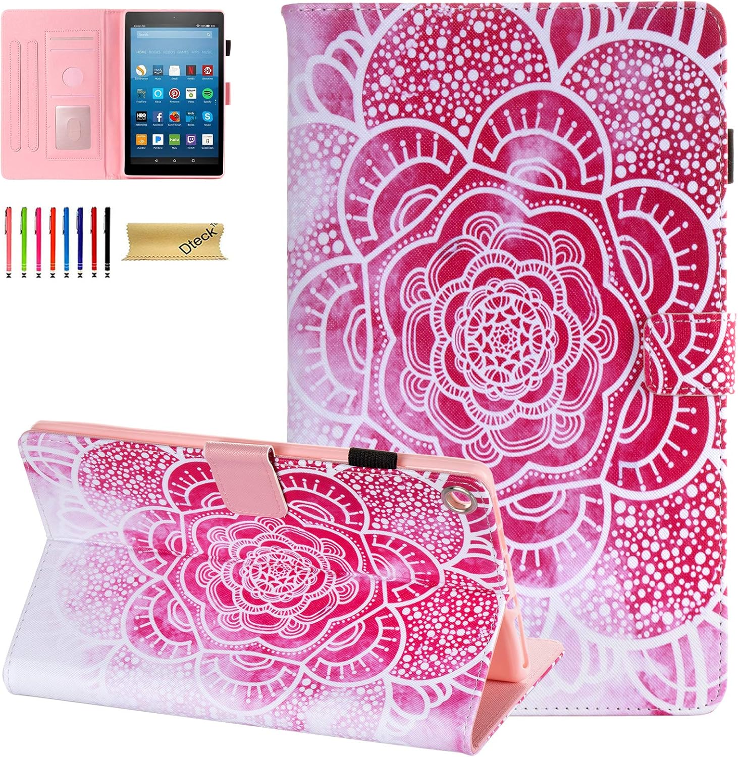 Dteck for Fire HD 8 Tablet Case (8th/7th/6th Generation-2018/2017/2016 Release) 8", Lightweight Folio Case with Auto Sleep Wake & Stand Function, Hand Strap, Protective PU Leather Cute Cover, Lemon