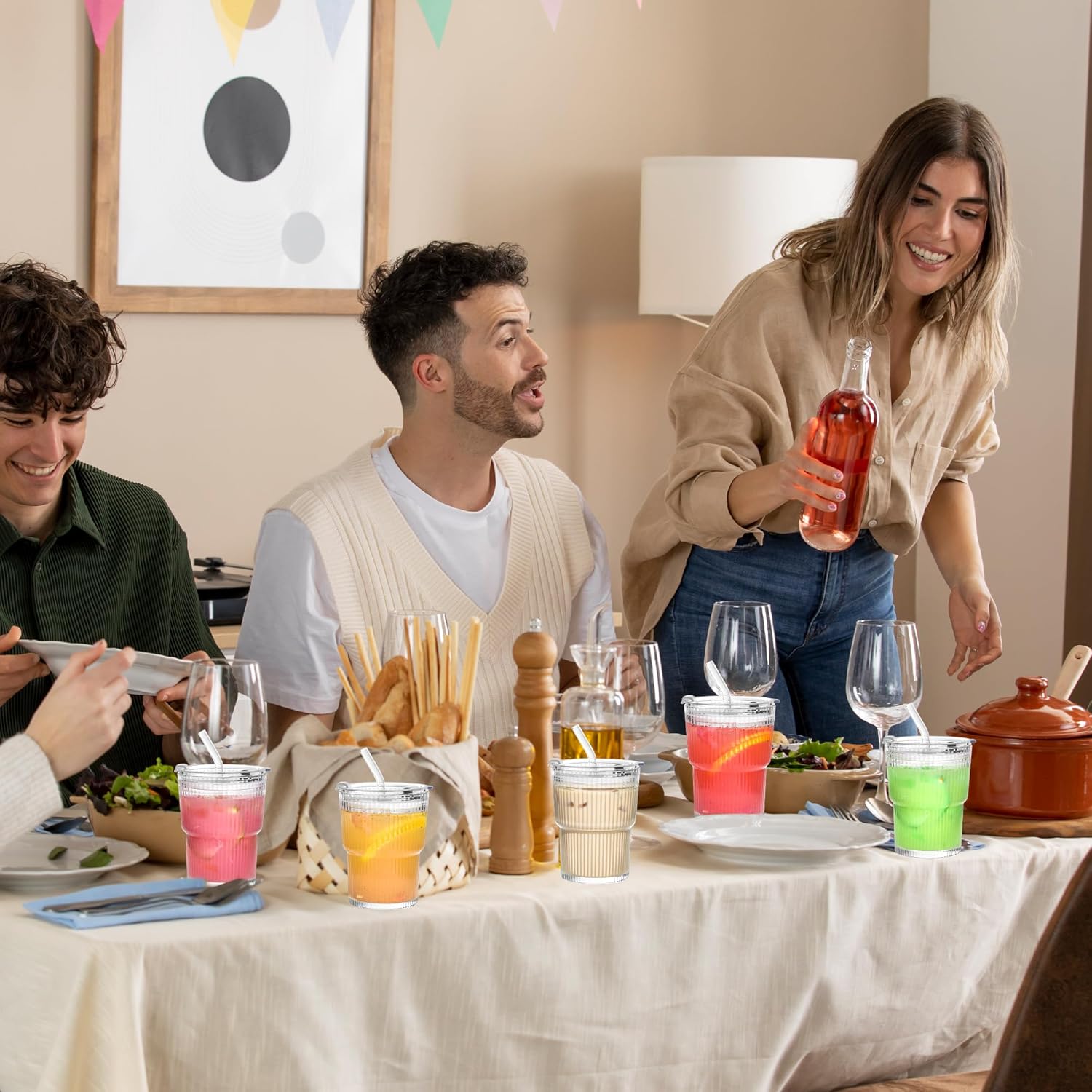 13 oz Glass Cups with Lids and Straws Ribbed Drinking Glasses Cup Leak Proof Iced Coffee Glass Tumbler Set of 2 for Soda Smoothie Juice(Clear*2) - Image 7