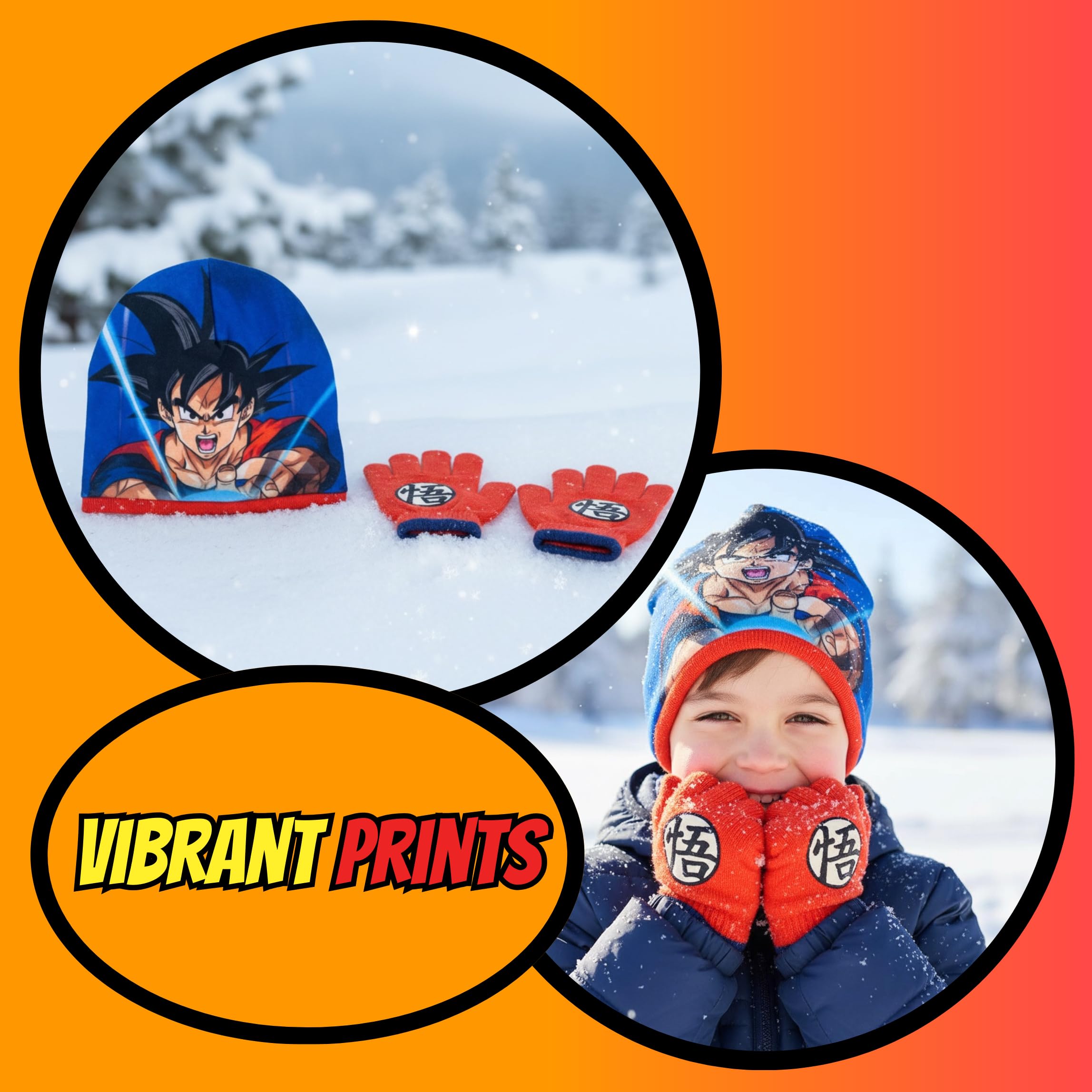 Dragon Ball Z Gorro y Guantes para Niño, Conjunto de Invierno Infantil Diseño Goku, Regalo para Niños