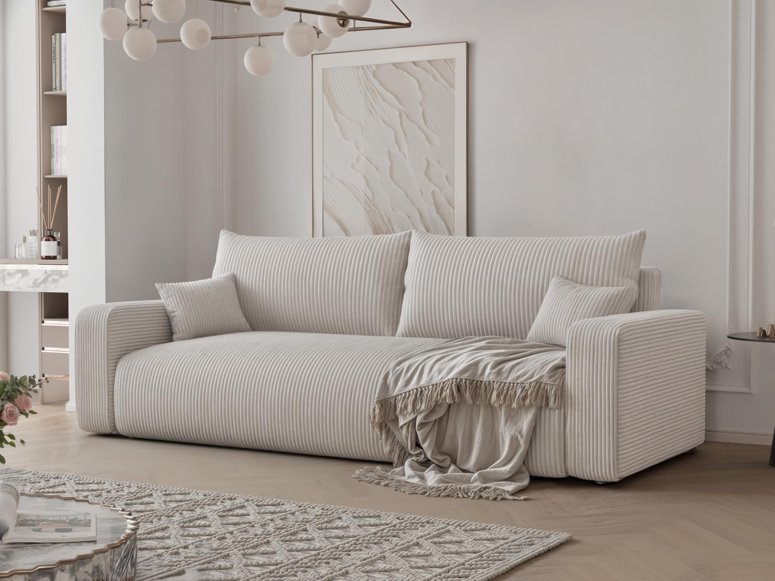 Schlafsofa mit Bettkasten 246x93 - Sofa Cord - 3 Sitzer Sofa mit schlaffunktion - Couch mit Schlaffunktion - Wohnzimmer Couch - Schlafcouch